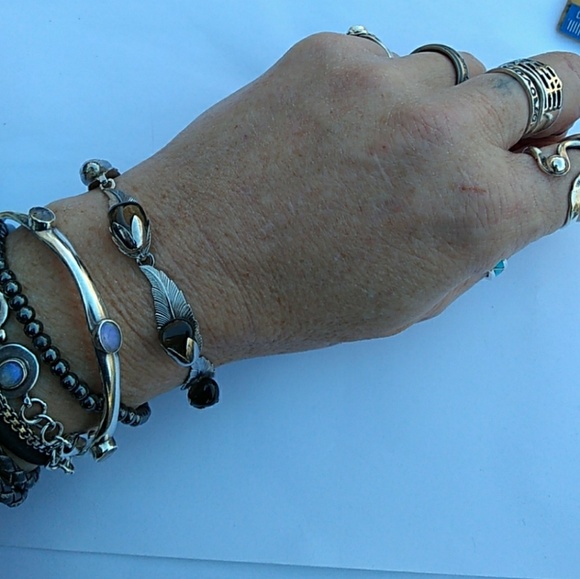 ▶️SALE VINTAGE Silver Leaf SmokeyQuartz Bracelet - Picture 8 of 8
